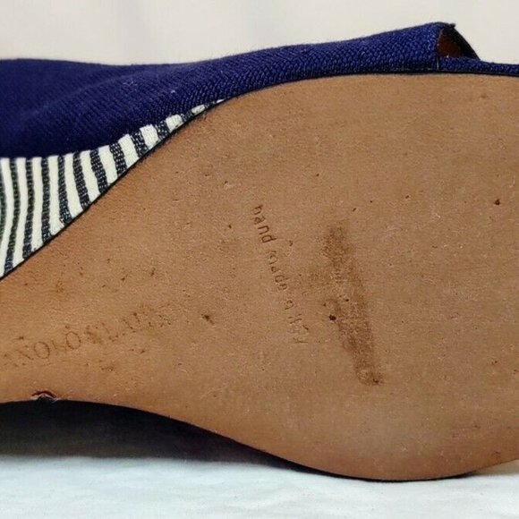 Manolo Blahnik Blue & White Suede & Canvas Slingba - Picture 3 of 6